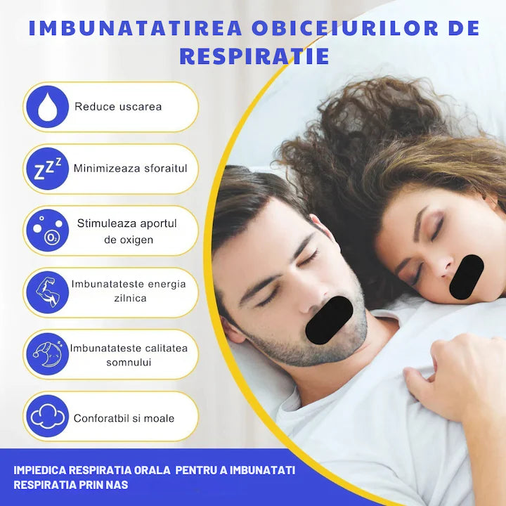 Set 30 Benzi Tip Plasture Anti-Sforăit – Somn Liniștit, Respirație Ușoară