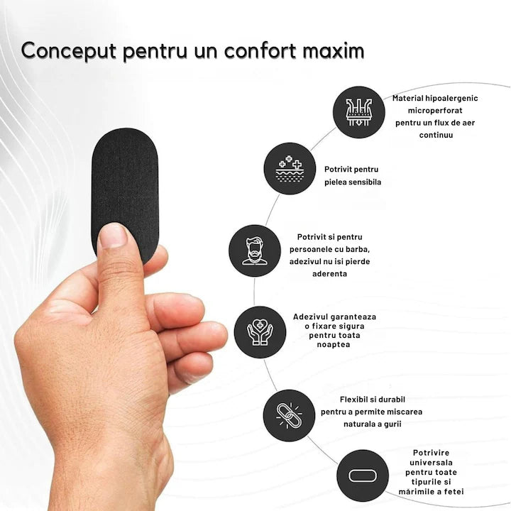 Set 30 Benzi Tip Plasture Anti-Sforăit – Somn Liniștit, Respirație Ușoară